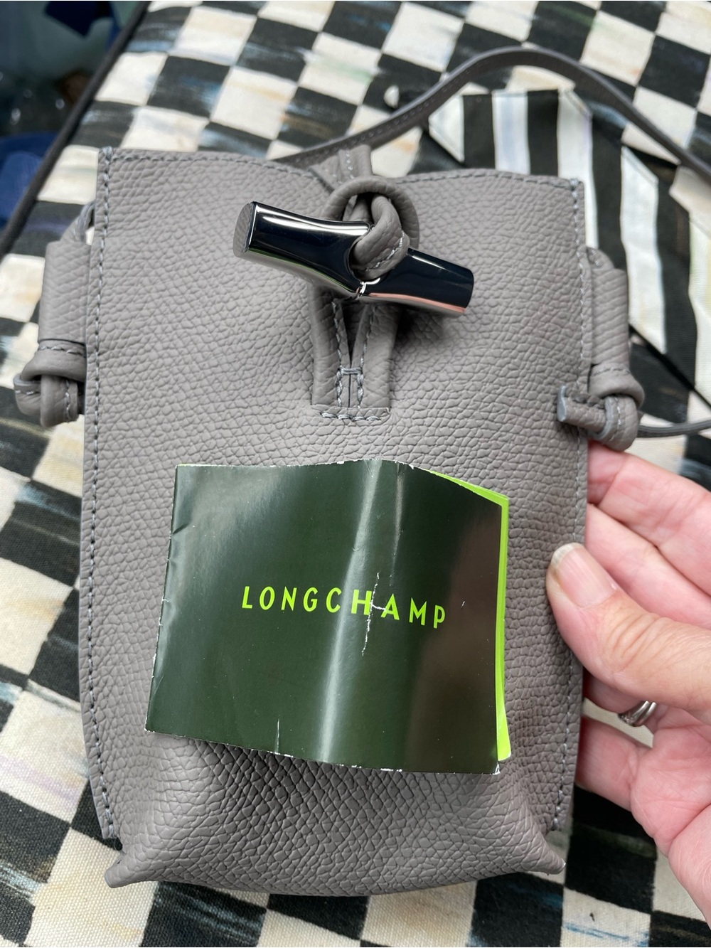 Longchamp Small Crossbody Bag in Gray with Black Toggle